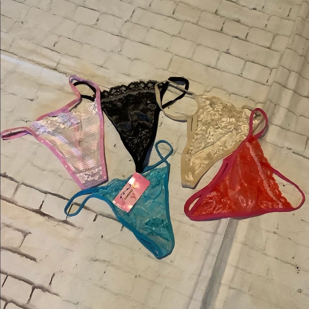 5 pair g-strings S pink blue white black red lace New unbranded